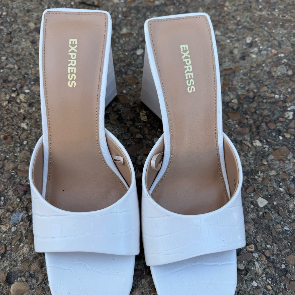 Express White Croc-Embossed Mules